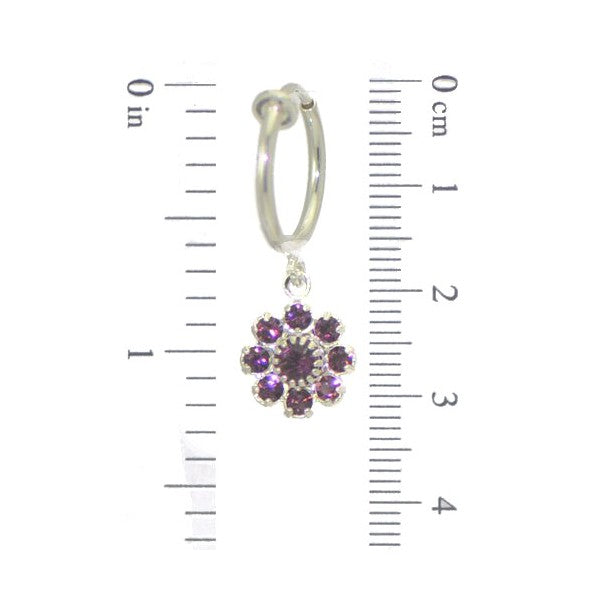 ROSINA CERCEAU Silver Plated Amethyst Flower Crystal Clip On Earrings