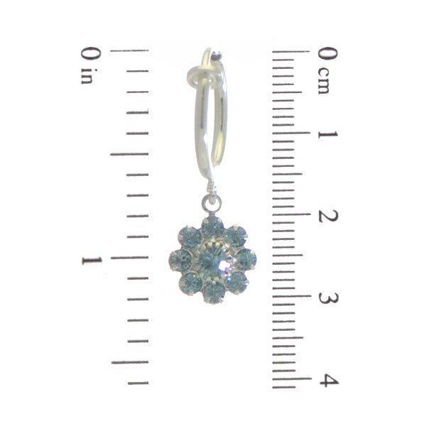 ROSINA CERCEAU Silver Plated Aquamarine Crystal Flower Clip On earrings
