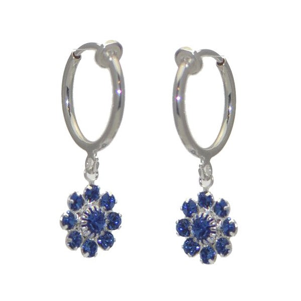ROSINA CERCEAU Silver Plated Sapphire Crystal Flower Clip On Earrings