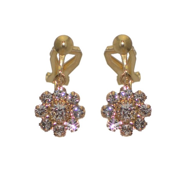 ROSINA Gold Plated Clear Crystal Flower Clip On Earrings