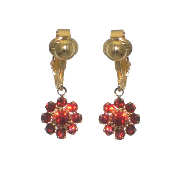 ROSINA Gold Plated Siam Crystal Clip On Earrings