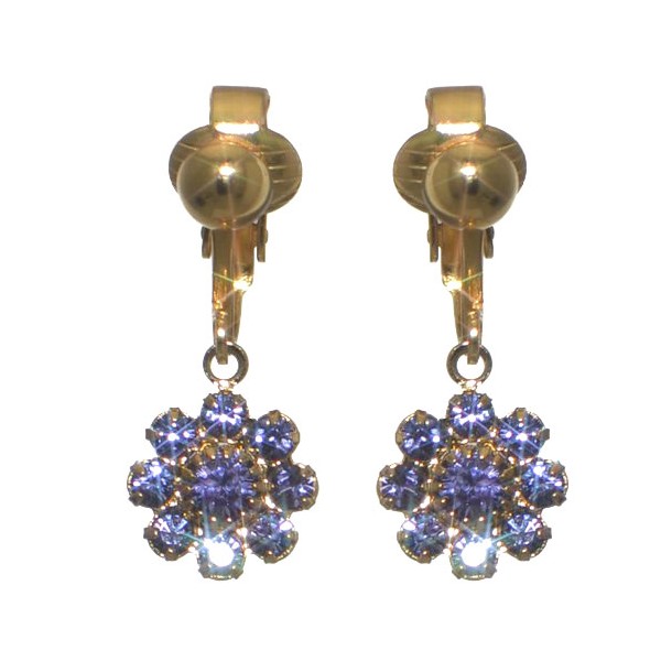 ROSINA Gold Plated Tanzanite Crystal Flower Clip On Earrings