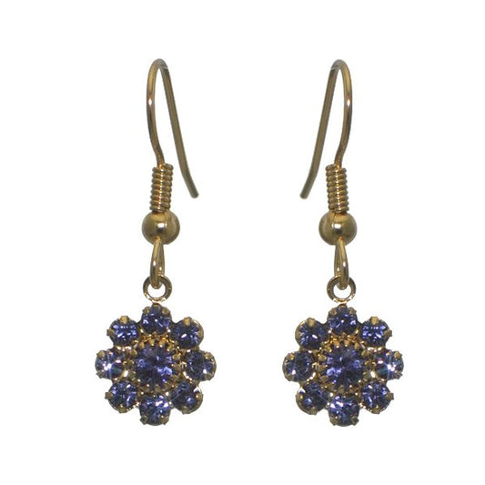 ROSINA Gold Plated Tanzanite Crystal Flower Hook  Earrings