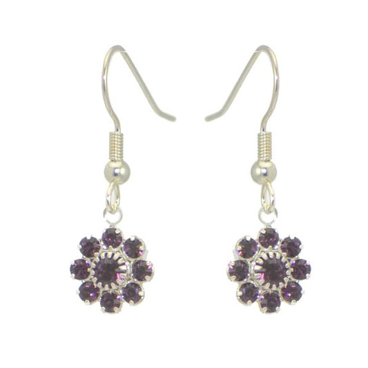 ROSINA Silver Plated Amethyst Flower Crystal Hook Earrings