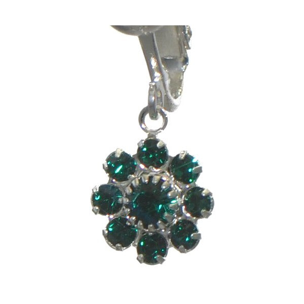 ROSINA Silver Plated Emerald Crystal Flower Clip On Earrings