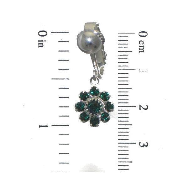 ROSINA Silver Plated Emerald Crystal Flower Clip On Earrings