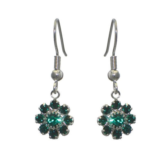 ROSINA Silver Plated Emerald Crystal Flower Hook Earrings