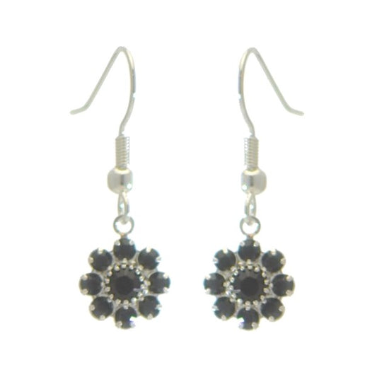 ROSINA Silver Plated Jet Crystal Flower Hook earrings