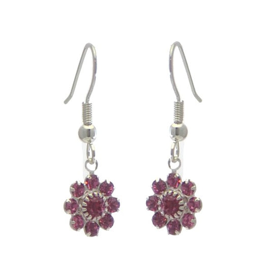 ROSINA Silver Plated Rose Crystal Flower Hook earrings