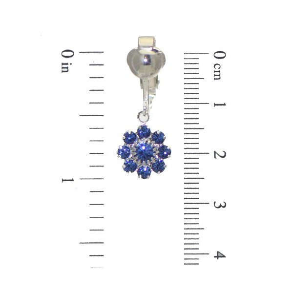 ROSINA Silver Plated Sapphire Crystal Flower Clip On Earrings