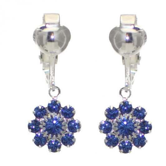 ROSINA Silver Plated Sapphire Crystal Flower Clip On Earrings