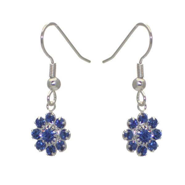 ROSINA Silver Plated Sapphire Crystal Flower Hook Earrings