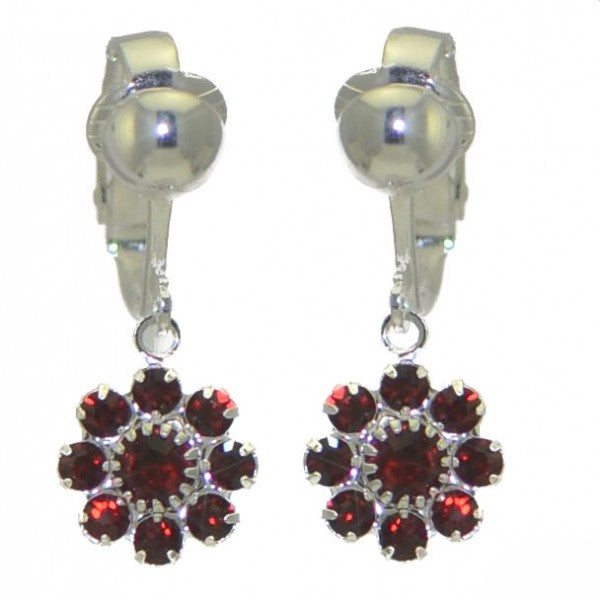 ROSINA Silver Plated Siam Crystal Clip On Earrings