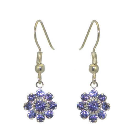 ROSINA Silver Plated Tanzanite Flower Crystal Hook Earrings