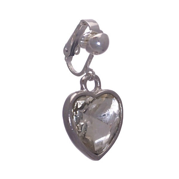 ROSWITHA Silver Plated Crystal Heart Clip On Earrings