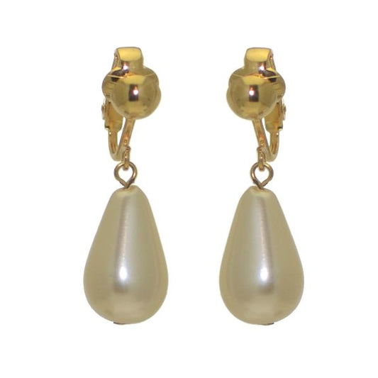 ROYANNE 18 x 11 mm Gold Cream Pearl Clip On Earrings