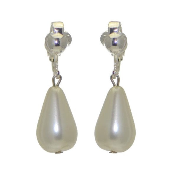 ROYANNE 18 x 11 mm Silver White Pearl Clip On Earrings