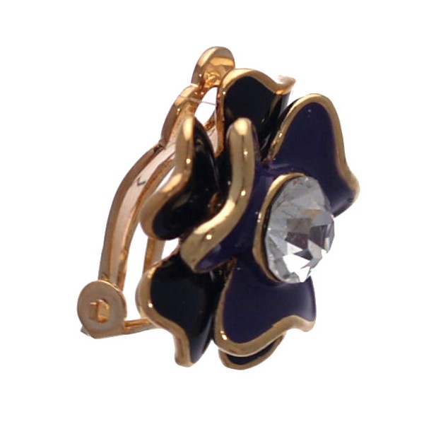 Ruari (Roree) Gold tone Black Purple Crystal Clip On Earrings