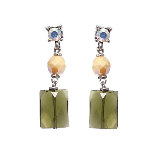 Saige Silver tone Green Crystal Post Drop Earrings