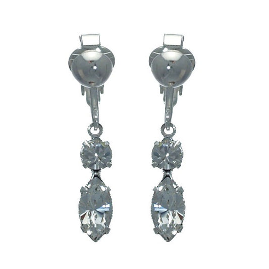 SALAMACINA Silver Plated Clear Crystal Clip On Earrings