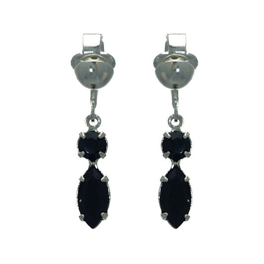 SALAMACINA Silver Plated Jet Crystal Clip On Earrings