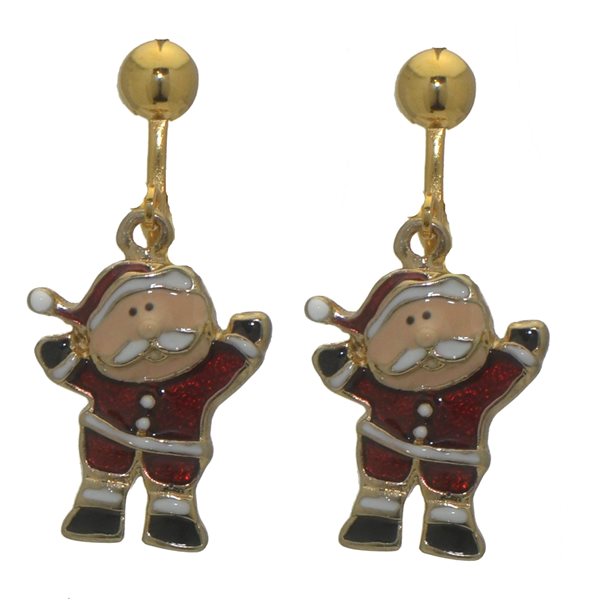 SANTA RED Gold plated Father Christmas Clip On Earrings