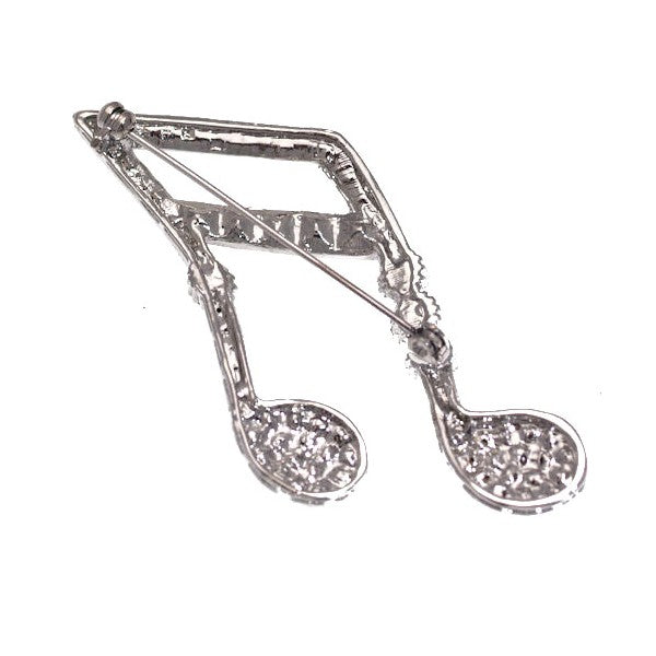 Semi Quaver Silver tone Crystal Note Brooch