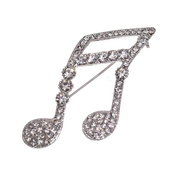 Semi Quaver Silver tone Crystal Note Brooch