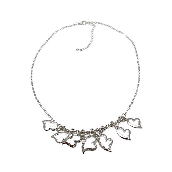 Sensual Silver tone Crystal Heart Choker Necklace