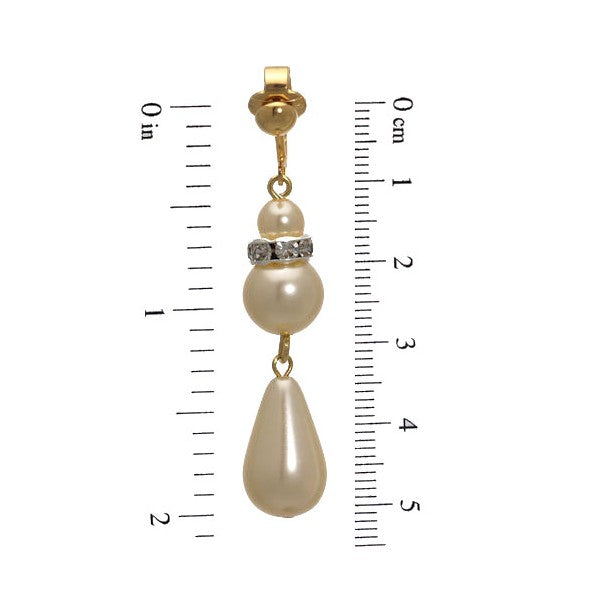 SHALANI Gold plated Cream faux Pearl Crystal Clip On Earrings