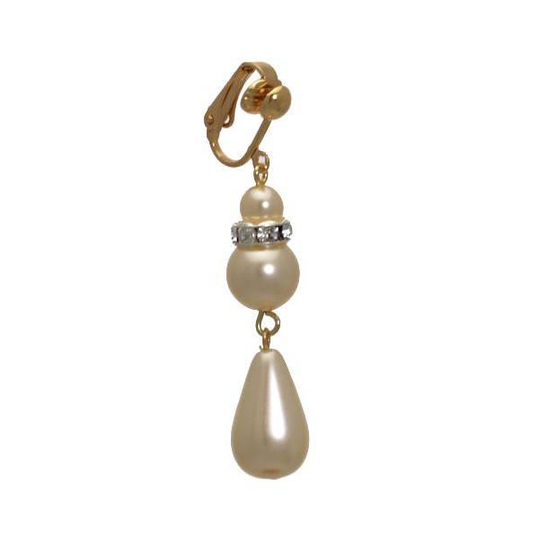 SHALANI Gold plated Cream faux Pearl Crystal Clip On Earrings