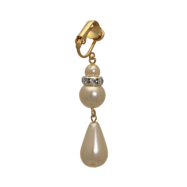 SHALANI Gold plated Cream faux Pearl Crystal Clip On Earrings