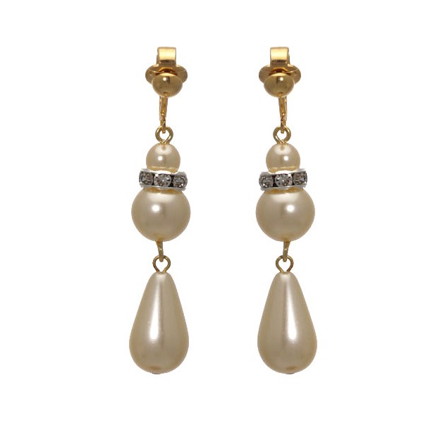 SHALANI Gold plated Cream faux Pearl Crystal Clip On Earrings