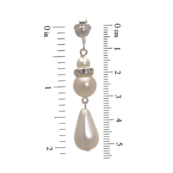 SHALANI Silver plated White faux Pearl Crystal Clip On Earrings