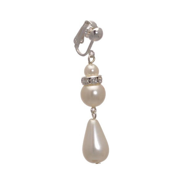 SHALANI Silver plated White faux Pearl Crystal Clip On Earrings