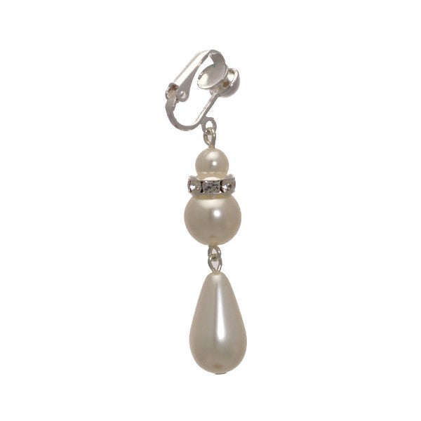 SHALANI Silver plated White faux Pearl Crystal Clip On Earrings