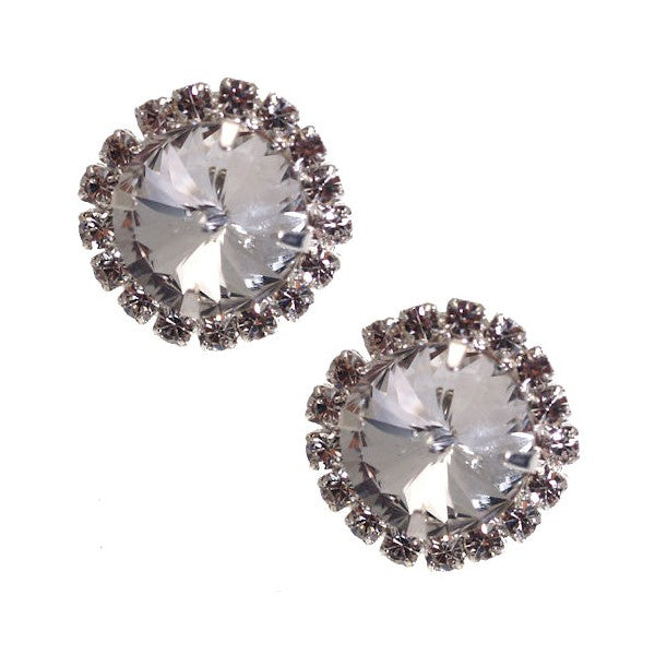 SHAMINDER Silver tone Round Crystal Clip On Earrings