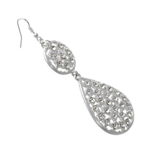 Shelby Silver tone Crystal Hook Earrings