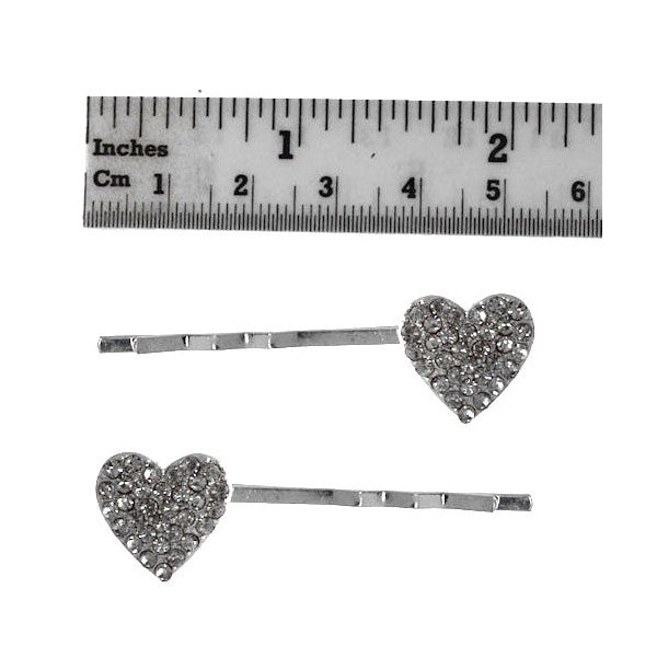 Shelette Silver tone Crystal Heart Hair Clips