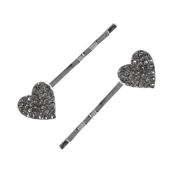 Shelette Silver tone Crystal Heart Hair Clips