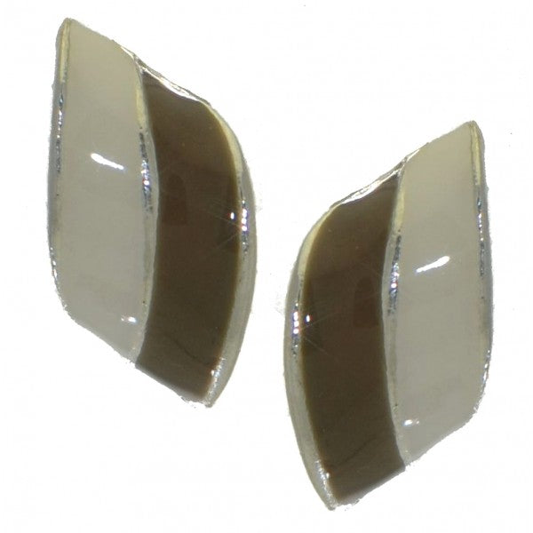 SHIRLEY silver tone dark brown and white clip on earrings