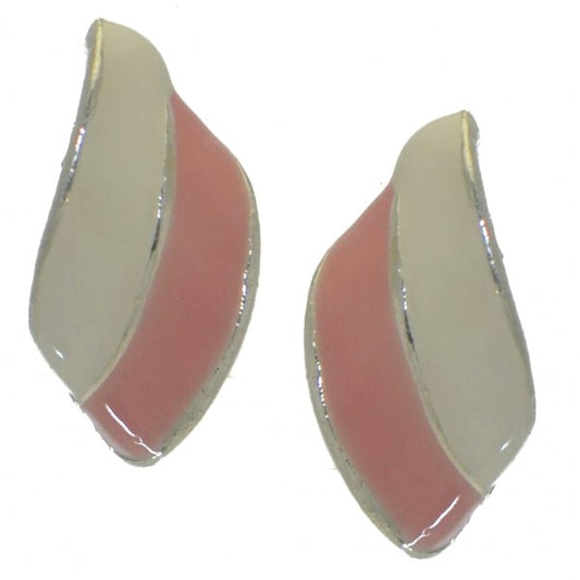 SHIRLEY silver tone pink and white clip on earrings