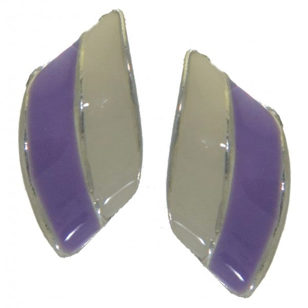 SHIRLEY silver tone purple and white clip on earrings