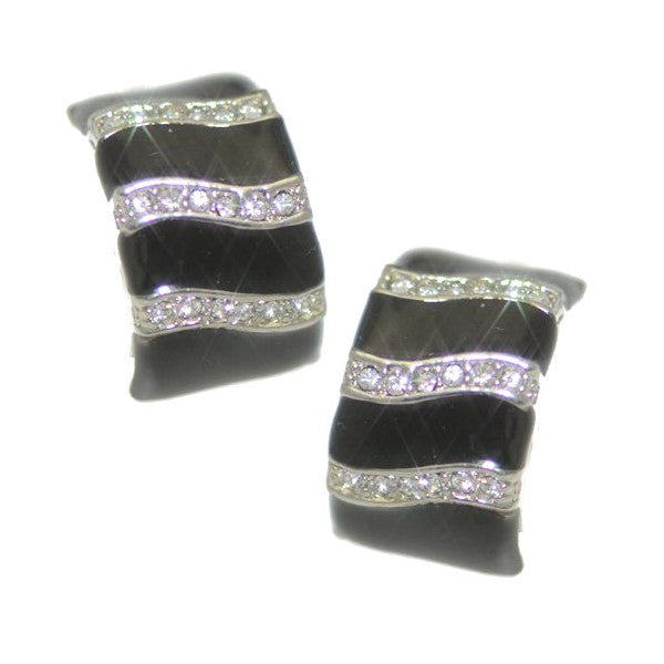 SIDNEE Silver tone Black Crystal Clip On Earring