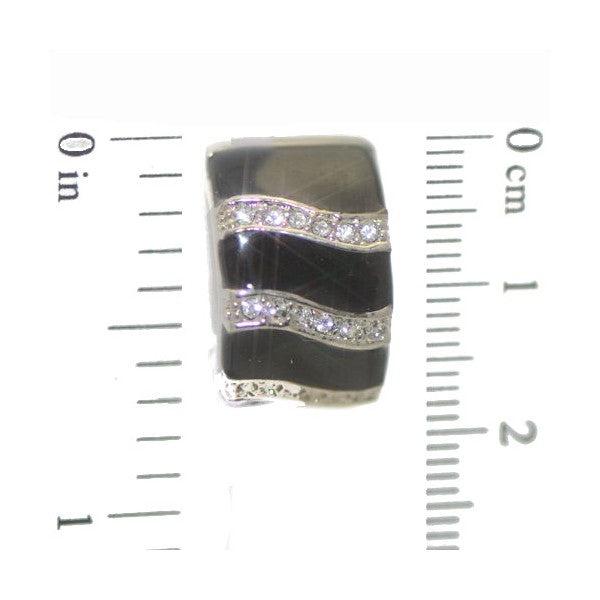 SIDNEE Silver tone Black Crystal Clip On Earring