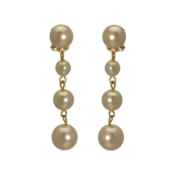 Simonetta Gold tone Cream faux Pearl Drop Clip On Earrings