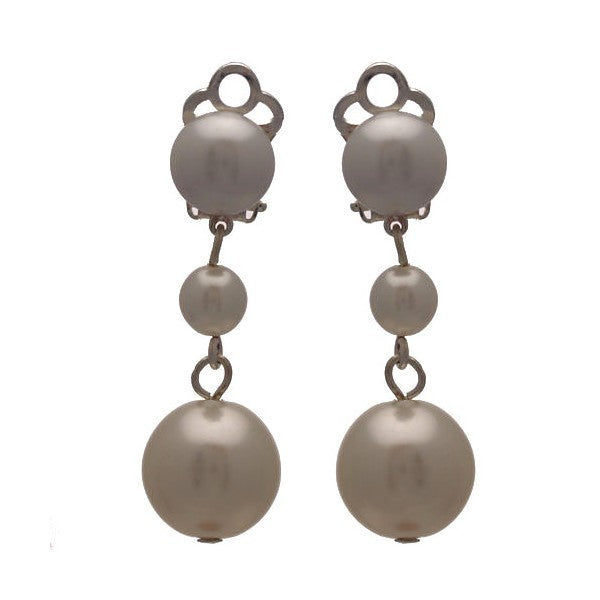 SIMONETTA Silver tone Trio White faux Pearl Clip On Earrings