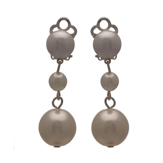 SIMONETTA Silver tone Trio White faux Pearl Clip On Earrings