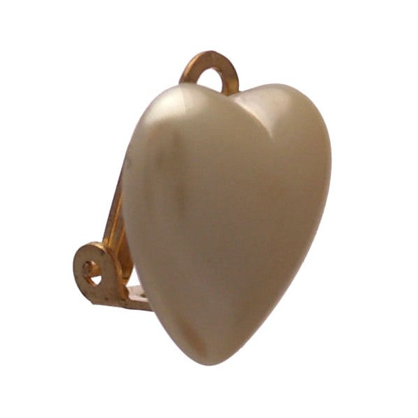 Sincere 14mm Gold tone Cream faux Pearl Heart Clip On Earrings