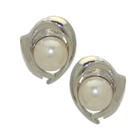 SIRENE Silver Plated faux Pearl Clip On Earrings by Rodney